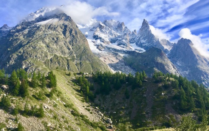 Mont Blanc and the Val Veni on a sunny day